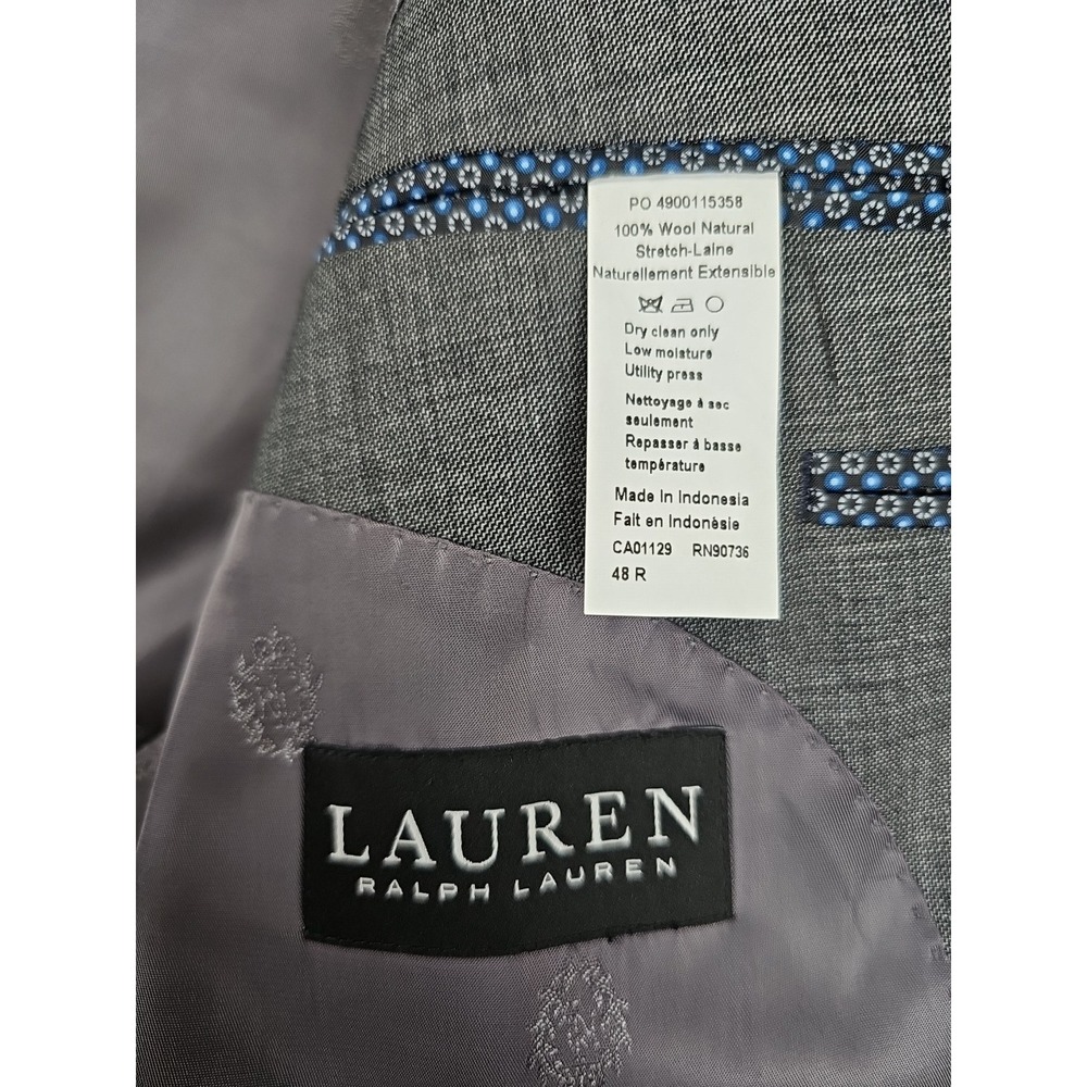Lauren Ralph Lauren Blazer Black Label Men's 48R Gray 100% Wool Suit Jacket Coat - Picture 5 of 7